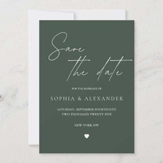 Minimalist Modern Forest Green Save the Date Einladung (Vorderseite)
