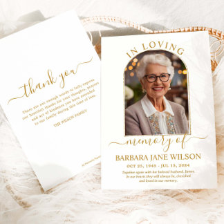 Minimalist Modern Gold Arch Photo Funeral Memorial Dankeskarte