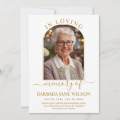 Minimalist Modern Gold Arch Photo Funeral Memorial Dankeskarte (Vorderseite)