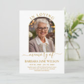 Minimalist Modern Gold Arch Photo Funeral Memorial Dankeskarte (Stehend Vorderseite)