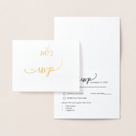 Minimalist Modern Golden Leaf RSVP Foil Card Folienkarte
