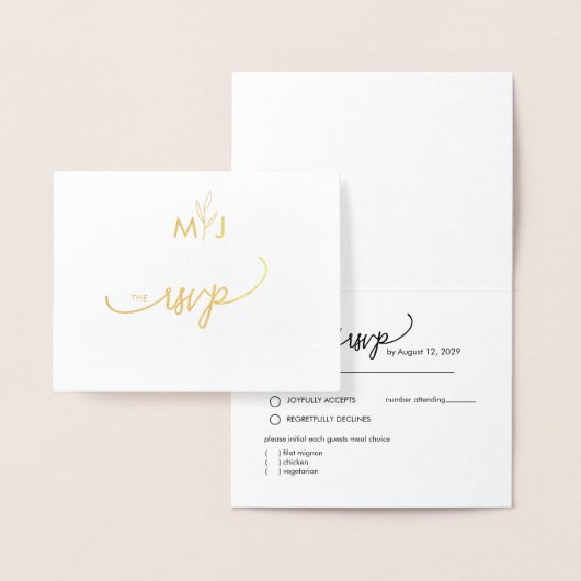 Minimalist Modern Golden Leaf RSVP Foil Card Folienkarte (Anzeige)
