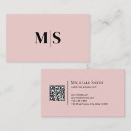 Minimalist Modern Initials QRCode Black on Pink Visitenkarte