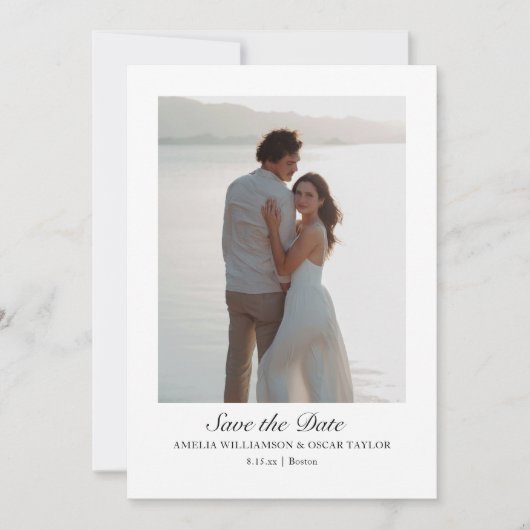 Minimalist Modern Large Photo Classic Script Save The Date (Vorderseite)
