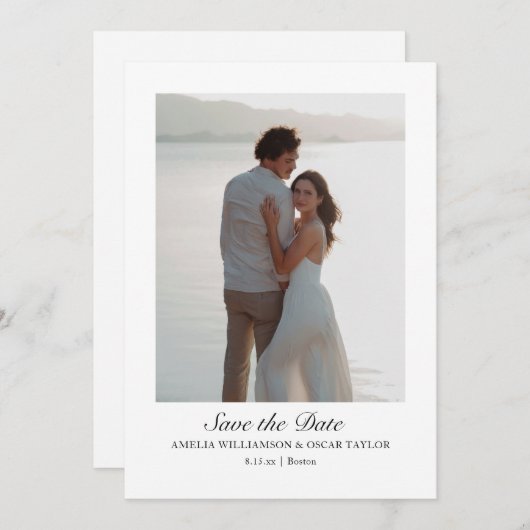 Minimalist Modern Large Photo Classic Script Save The Date (Vorne/Hinten)