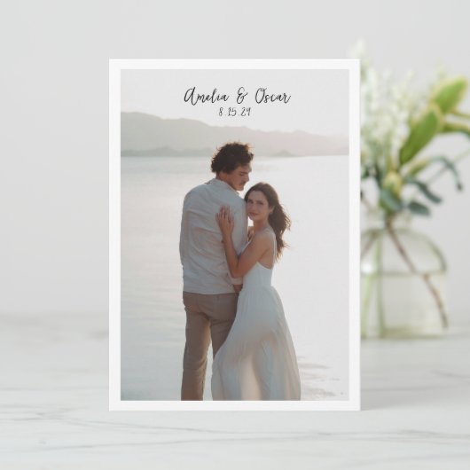 Minimalist Modern Large Photo Stylish Script Save The Date (Stehend Vorderseite)