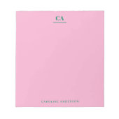 Minimalist Modern Monogram Personalized Pink Green Notizblock (Vorderseite)