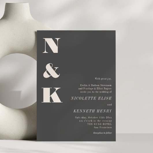 Minimalist Modern Monogram Soft Black Bold Wedding Einladung