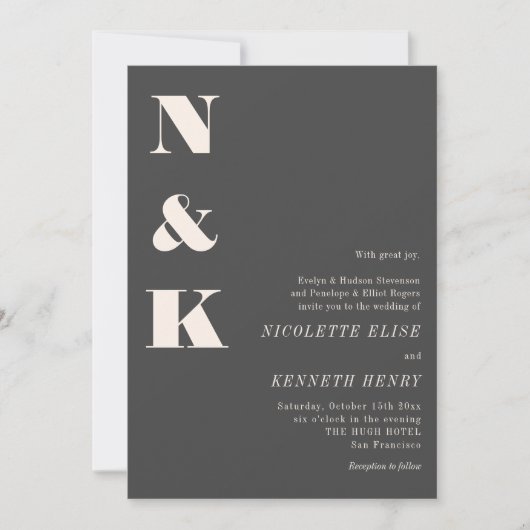 Minimalist Modern Monogram Soft Black Bold Wedding Einladung (Vorderseite)