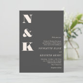 Minimalist Modern Monogram Soft Black Bold Wedding Einladung (Stehend Vorderseite)