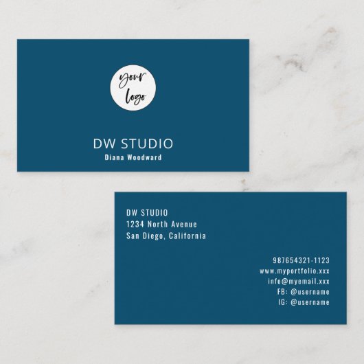 Minimalist Modern Ocean Blue Business Card Visitenkarte (Vorne/Hinten)