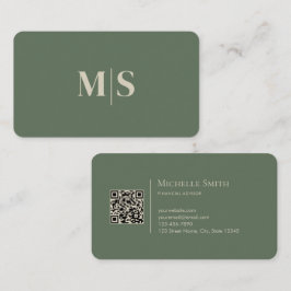 Minimalist Modern Olive Green Initials QR Code Visitenkarte