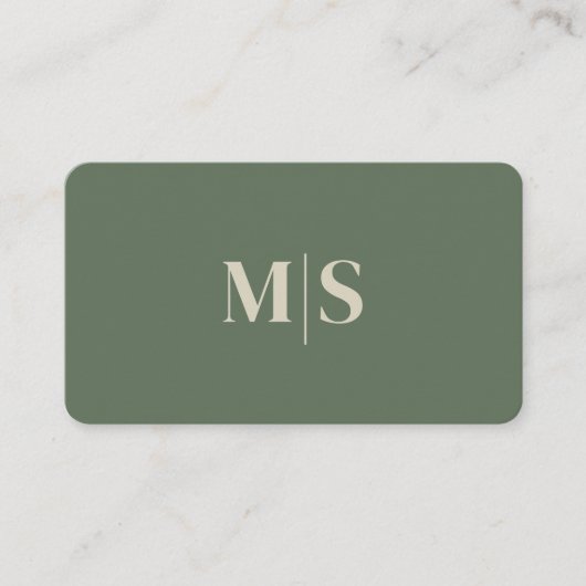 Minimalist Modern Olive Green Initials QR Code Visitenkarte (Vorderseite)