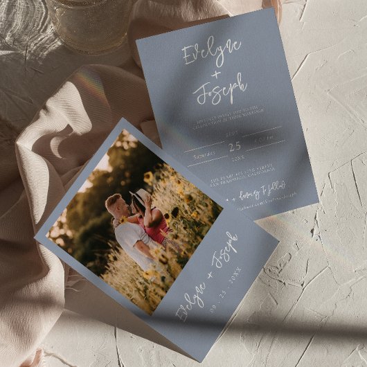 Minimalist Modern Periwinkle Photo Boho Wedding Einladung