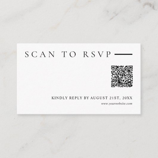 Minimalist Modern QR Code Wedding Website RSVP Begleitkarte (Vorderseite)