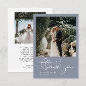 Minimalist Modern Script Photo Simple Blue Wedding Dankeskarte (Vorne/Hinten)