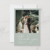 Minimalist Modern Script Photo Simple Blue Wedding Dankeskarte (Vorderseite)