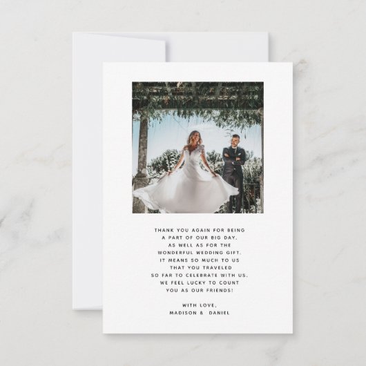 Minimalist Modern Script Photo Simple Blue Wedding Dankeskarte (Rückseite)