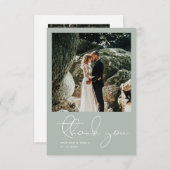 Minimalist Modern Script Photo Simple Blue Wedding Dankeskarte (Vorne/Hinten)