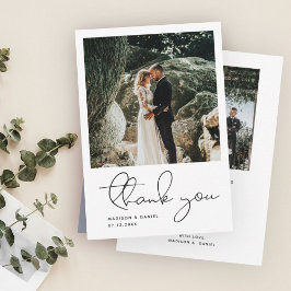 Minimalist Modern Script Photo Simple Wedding  Dankeskarte