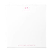 Minimalist Modern Simple Pink Monogram Personal Notizblock (Vorderseite)