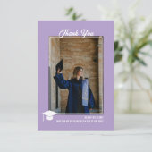 Minimalist Modern Sleek Lavender Photo Graduation Dankeskarte (Stehend Vorderseite)