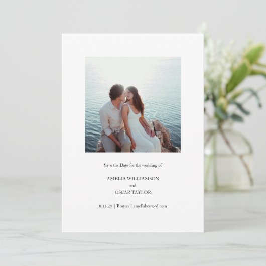 Minimalist Modern Square Photo Stylish Simple Save The Date (Stehend Vorderseite)