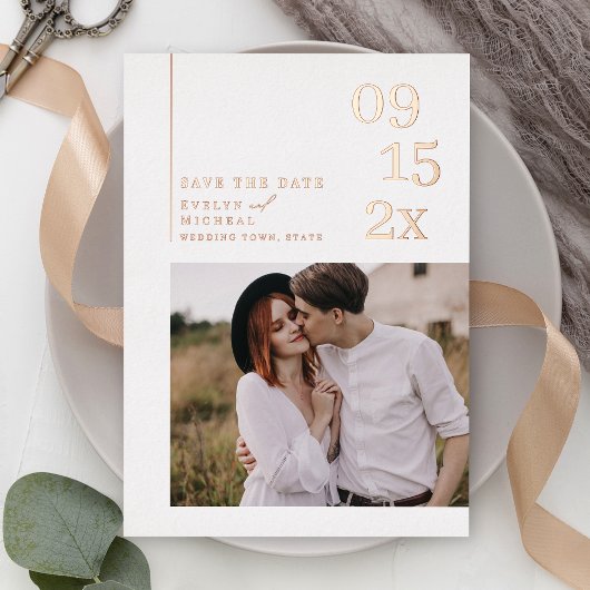 Minimalist Modern Typography Photo Save The Date Folieneinladung