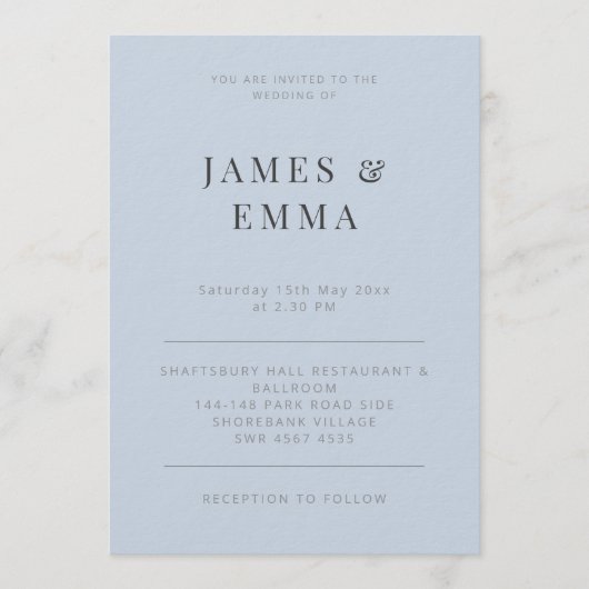 Minimalist Modern Wedding Dusky Blue Einladung (Vorderseite)