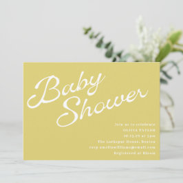 Minimalist Modern Yellow Retro Script Baby Shower Einladung