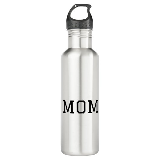 Minimalist "MOM" Black Typography Plain White Edelstahlflasche (Vorderseite)