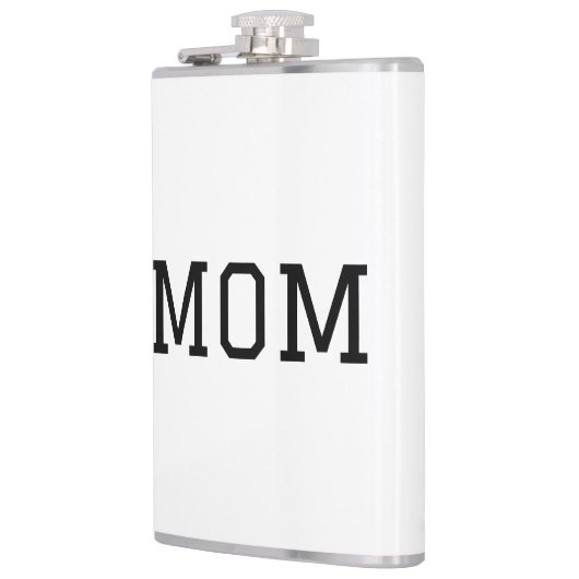 Minimalist "MOM" Black Typography Plain White Flachmann (Links)