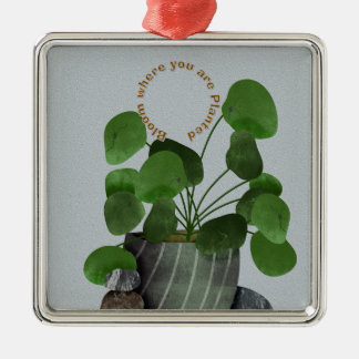 Minimalist Money Plant - Premium Square Ornament Aus Metall