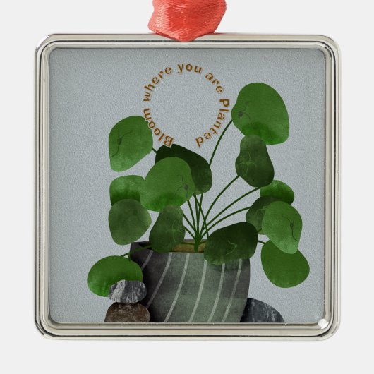 Minimalist Money Plant - Premium Square Ornament Aus Metall (Vorne)