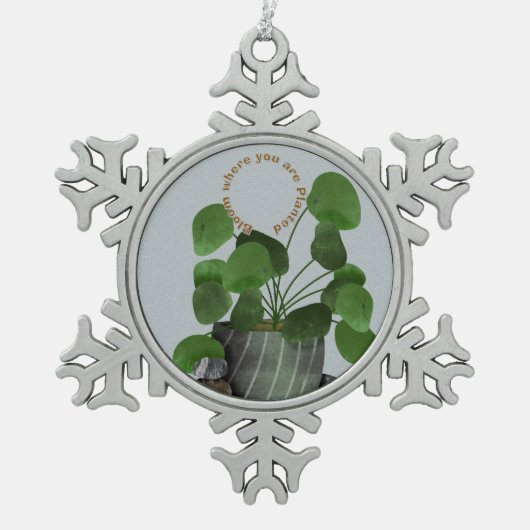 Minimalist Money Plant - Schneeflocken Zinn-Ornament (Vorderseite)