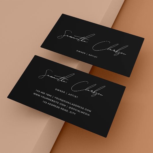 Minimalist Monochrome Black Handwritten Script Visitenkarte