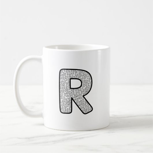 Minimalist Monochrome Letter R Art Mug Kaffeetasse (Links)