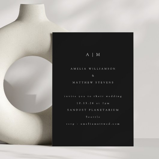 Minimalist Monogram Black White Modern Wedding Einladung