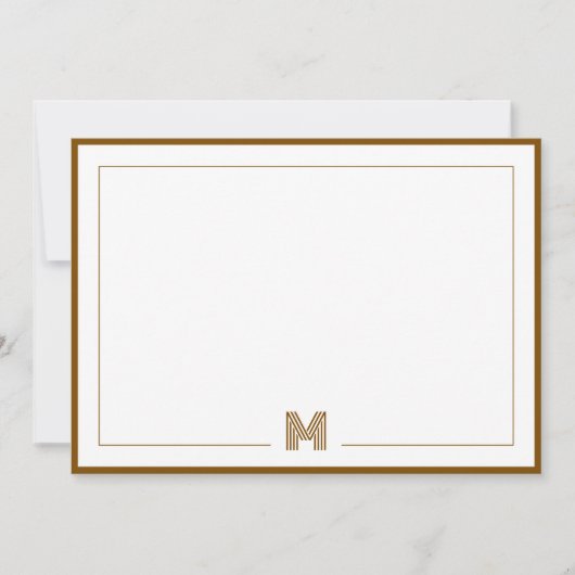 Minimalist Monogram Brown Double Border Stationery Mitteilungskarte (Vorderseite)