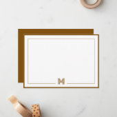 Minimalist Monogram Brown Double Border Stationery Mitteilungskarte (Vorderseite/Rückseite Beispiel)