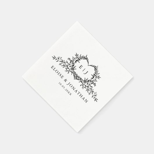 Minimalist Monogram Calligraphy Crest Wedding Serviette (Ecke)