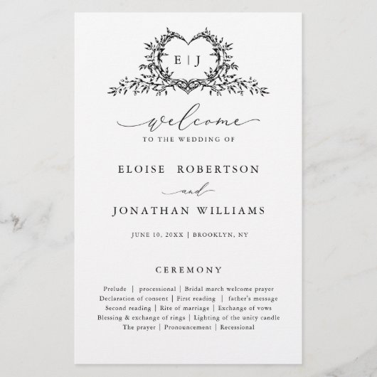 Minimalist Monogram Calligraphy Wedding Program (Vorderseite)