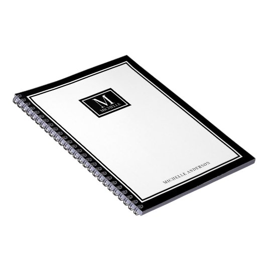 Minimalist Monogram Chic Double Boarder Black Notizblock (Rechte Seite)