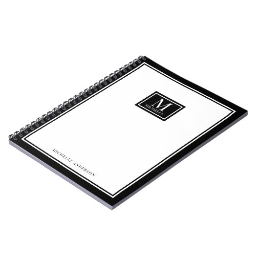 Minimalist Monogram Chic Double Boarder Black Notizblock (Linke Seite)