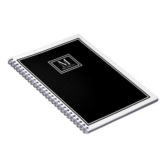 Minimalist Monogram Chic Double Boarder Black Notizblock (Rechte Seite)