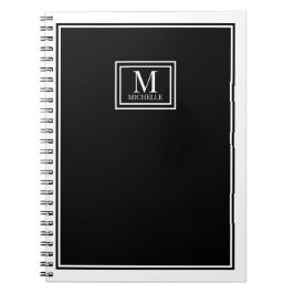 Minimalist Monogram Chic Double Boarder Black Notizblock