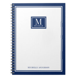Minimalist Monogram Chic Double Boarder Navy Blue Notizblock