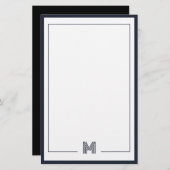 Minimalist Monogram Double Border Stationery Briefpapier (Vorne/Hinten)