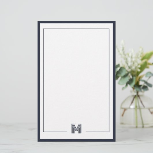 Minimalist Monogram Double Border Stationery Briefpapier (Stehend Vorderseite)