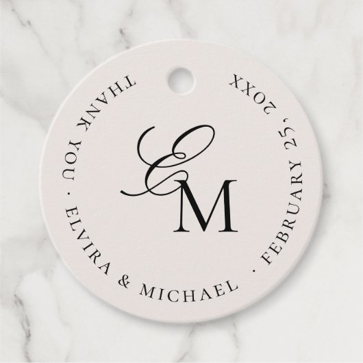 Minimalist Monogram Ivory Editorial Wedding Geschenkanhänger (Vorderseite)